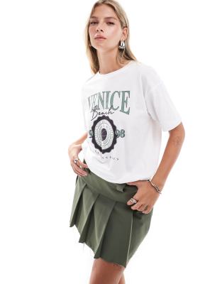 Brave Soul print oversized tee in white