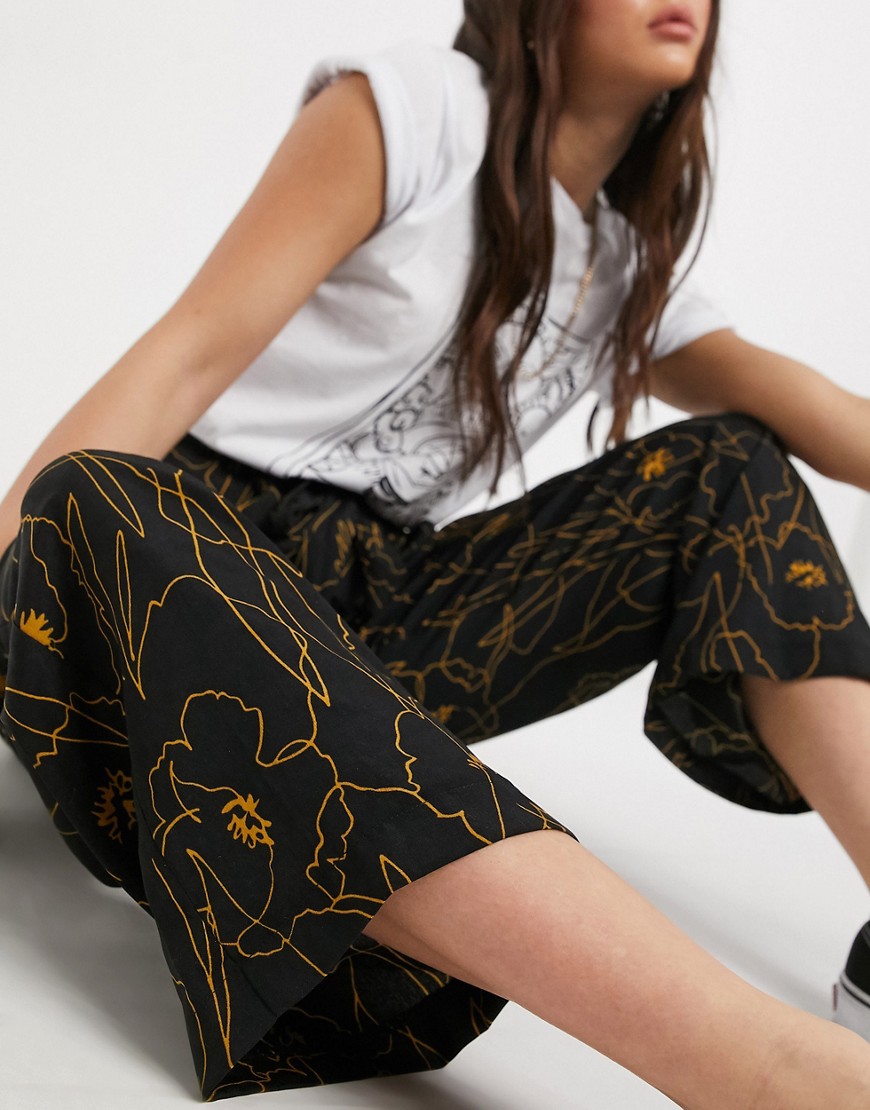 Brave Soul - printede bukser med bindetalje og vide ben-Multifarvet