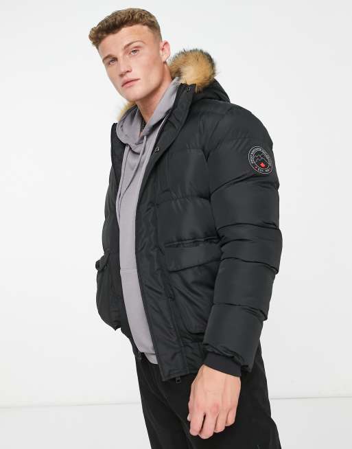 Puffy bomber jacket with clearance fur hood