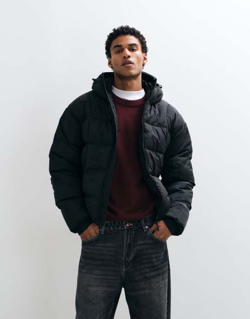 Brave Soul puffer coat with funnel neck in black, 2 of 5