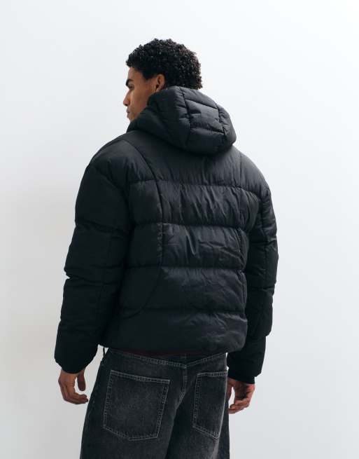 Brave Soul puffer coat with funnel neck in black, 3 of 5