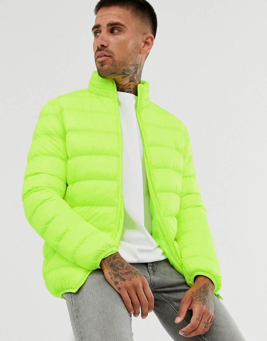 Brave Soul puffer jacket in yellow-Red