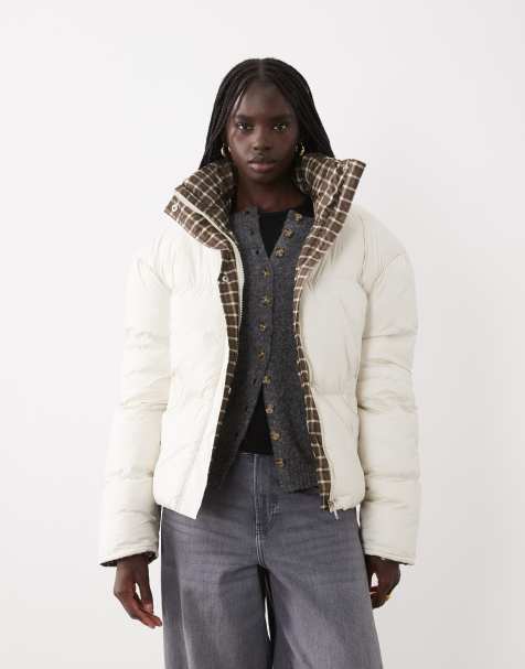 Brave Soul puffer jacket with contrast collar and cuff in cream - view 1