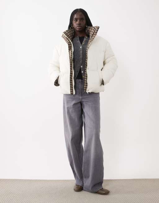 Brave Soul puffer jacket with contrast collar and cuff in cream, 2 of 4