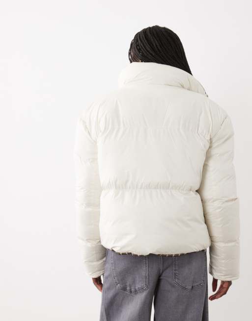 Brave Soul puffer jacket with contrast collar and cuff in cream, 3 of 4