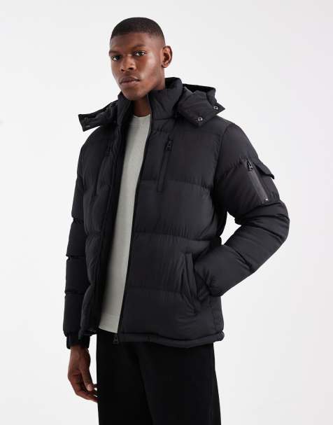 Brave Soul puffer jacket with detachable hood in black - view 1