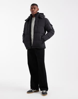 Brave Soul Puffer Jacket With Detachable Hood In Black