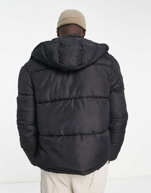 Brave Soul puffer jacket with hood in black