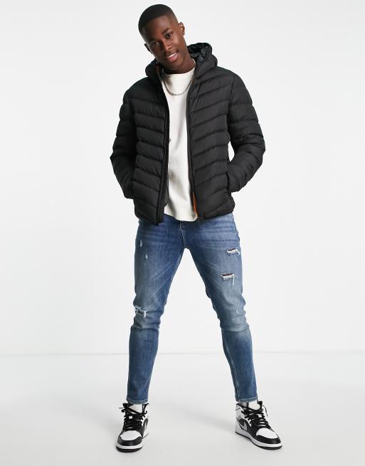 Brave Soul puffer jacket with hood in black