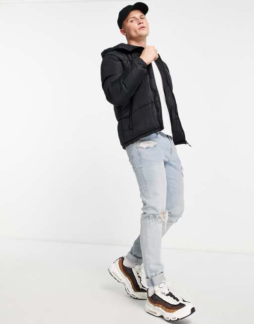 Brave Soul puffer jacket with hood in black, 4 of 4