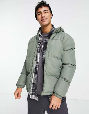 Brave Soul puffer jacket with hood in sage