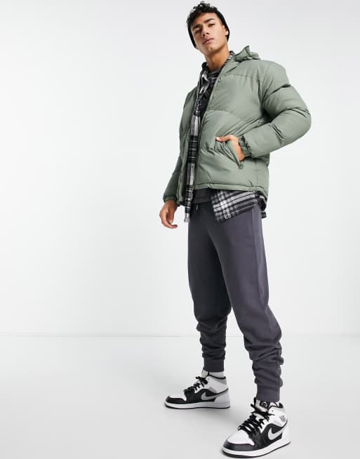 Brave Soul puffer jacket with hood in sage, 4 of 4