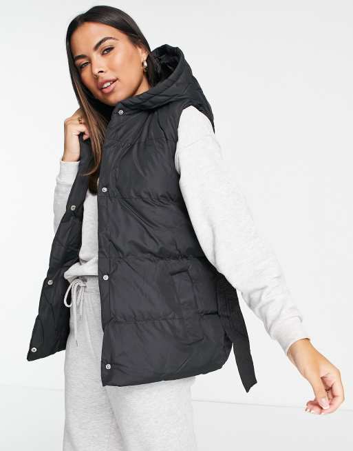 Brave Soul puffer vest with belt in black