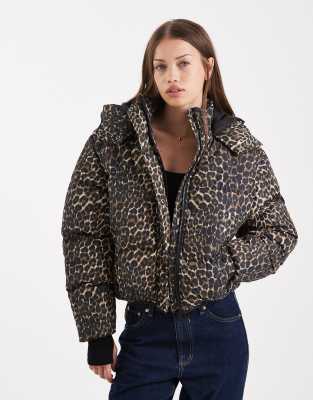 Brave Soul - Pufferjacke mit Leopardenmuster und Kapuze-Bunt