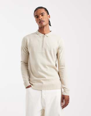 Brave Soul - Pull à col zippé en maille côtelée - Crème-Blanc