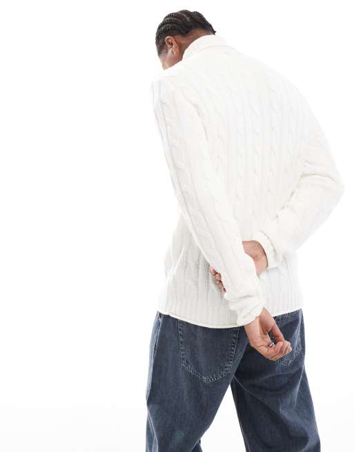 Brave Soul - Pull col roulé décontracté en maille torsadée épaisse - Blanc, 4 de 4