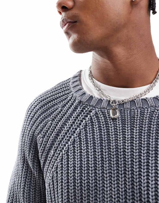 Brave Soul - Maglione blu a coste con maniche raglan