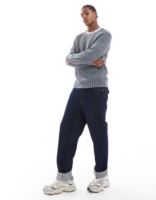 Brave Soul - Maglione blu a coste con maniche raglan