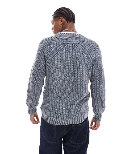 Brave Soul - Maglione blu a coste con maniche raglan