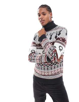 Brave Soul - Pull de Noël à col roulé - Bleu marine