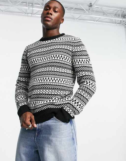 Brave Soul - Pull de Noël motif jacquard - Noir de jais