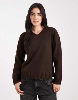 Pull doux à col V - Marron-Brown L