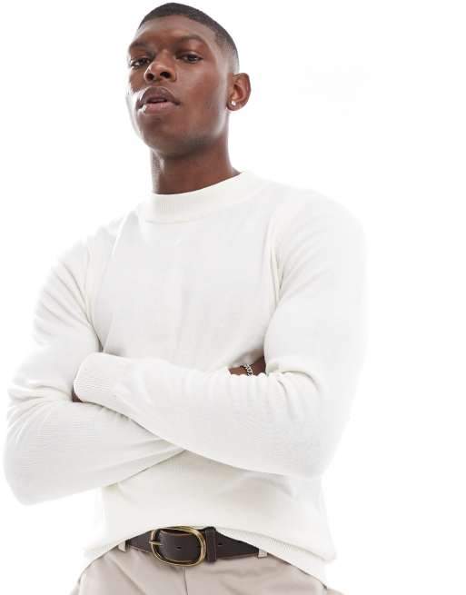 Brave Soul - Pull en coton avec col montant - Blanc vintage