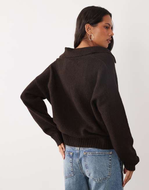 Brave Soul pull en maille à col montant couleur marron chocolat, 4 de 4