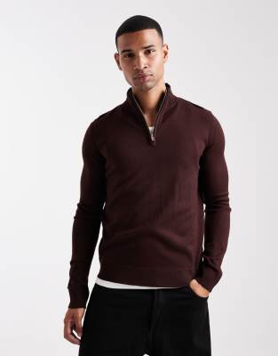 Brave Soul - Pull en maille à col zippé - Bordeaux-Rouge