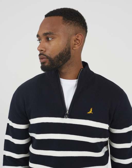 Brave Soul pull en maille à demi-zip à rayures bleu marine, 4 de 4