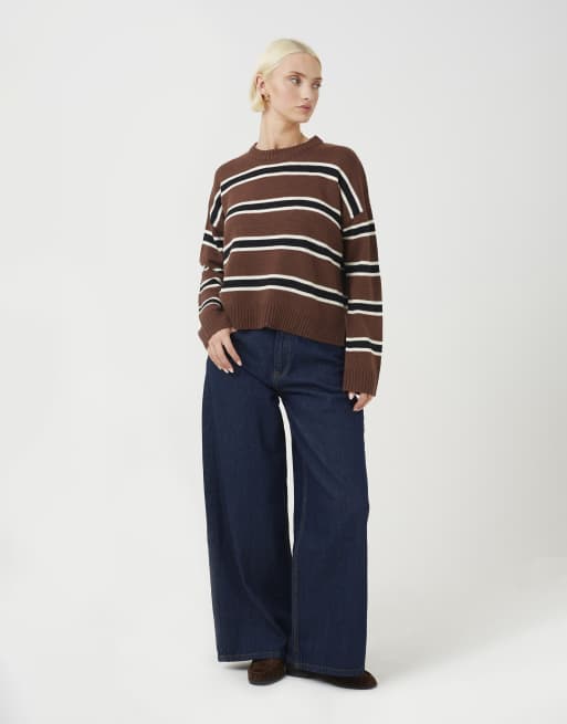 Brave Soul pull en maille à rayures multicolores marron, 3 de 4