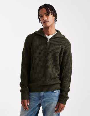 Brave Soul - Pull en maille chunky à col zippé - Vert forêt