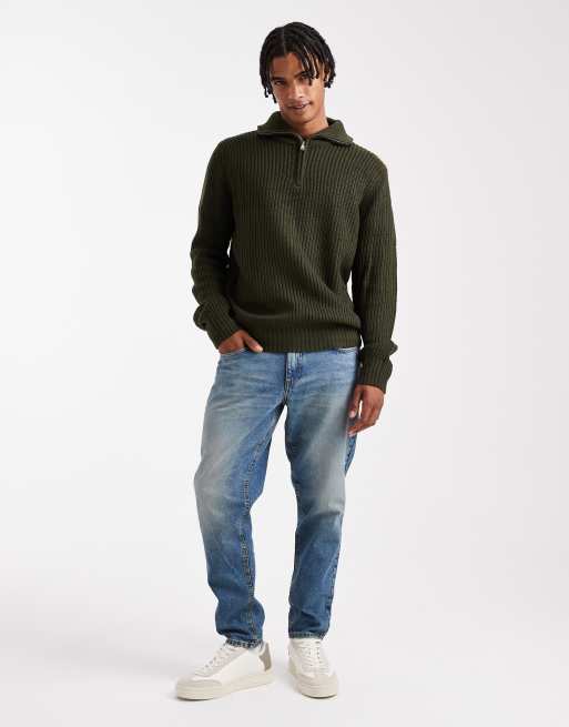 Brave Soul - Pull en maille chunky à col zippé - Vert forêt, 2 de 5