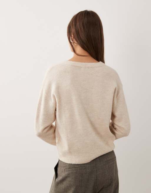 Brave Soul - Pull en maille col ras de cou avec patte de boutonnage - Avoine, 4 de 4