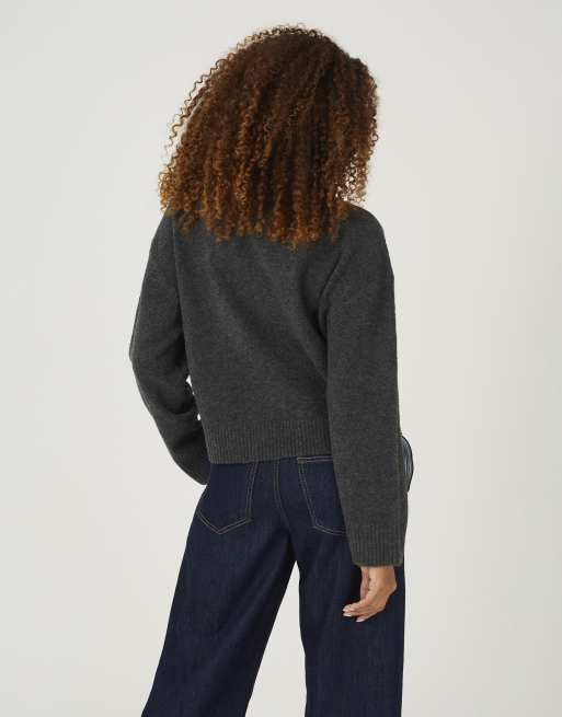 Brave Soul pull en maille coupe ample à col roulé, gris anthracite, 2 de 4