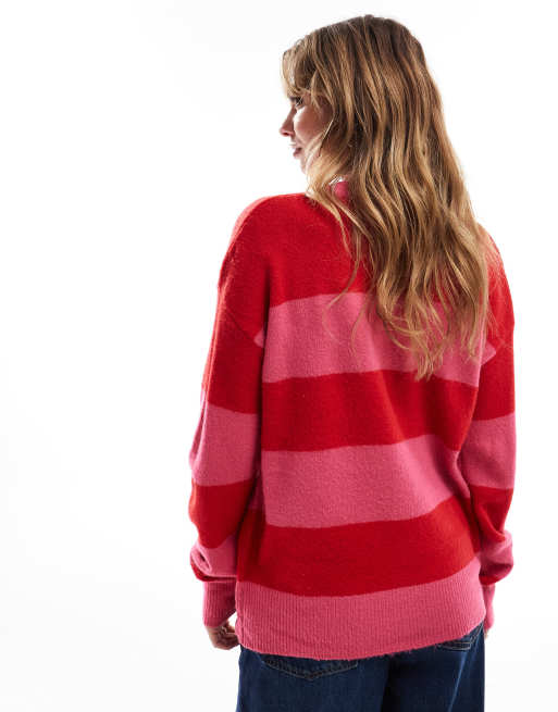 Brave Soul - Pull oversize de Noël à sequins et rayures - Rose et rouge, 4 de 4