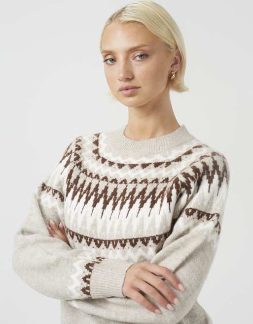 Brave Soul - Pull ras de cou à motif jacquard - Crème, 4 de 4