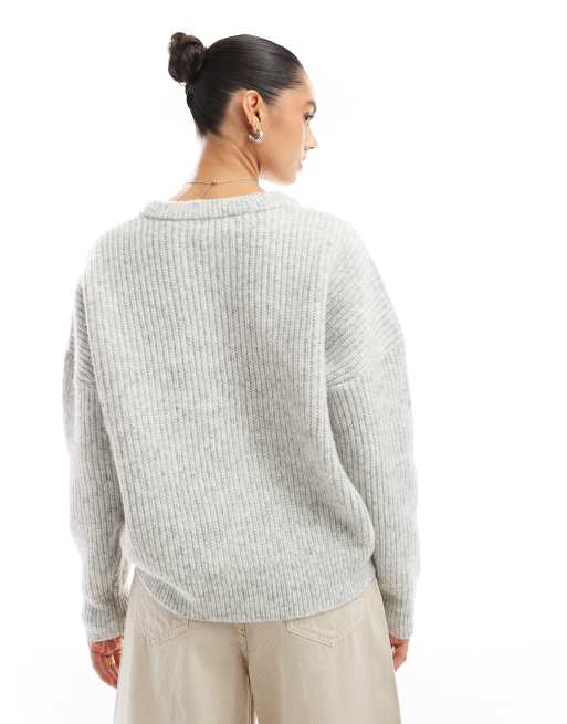Brave Soul - Pull ras de cou en maille épaisse - Gris