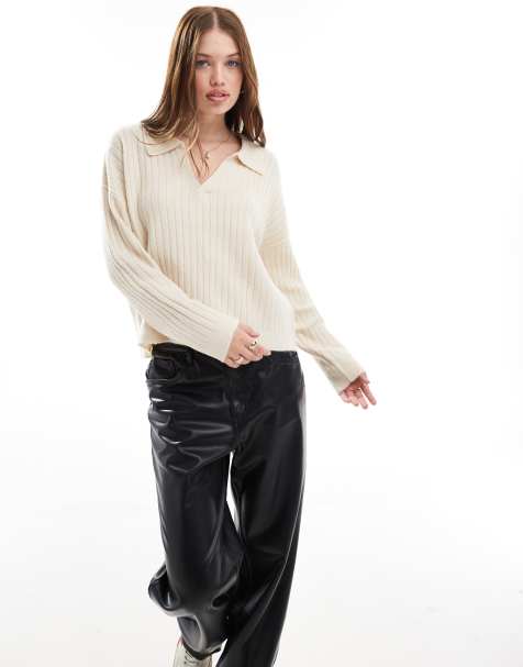 Brave Soul - Pull style polo à col V - Crème - view 1