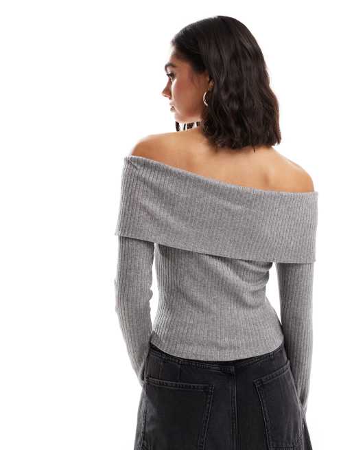 Brave Soul - Pull zippé à manches longues et épaules dénudées - Gris, 3 de 4