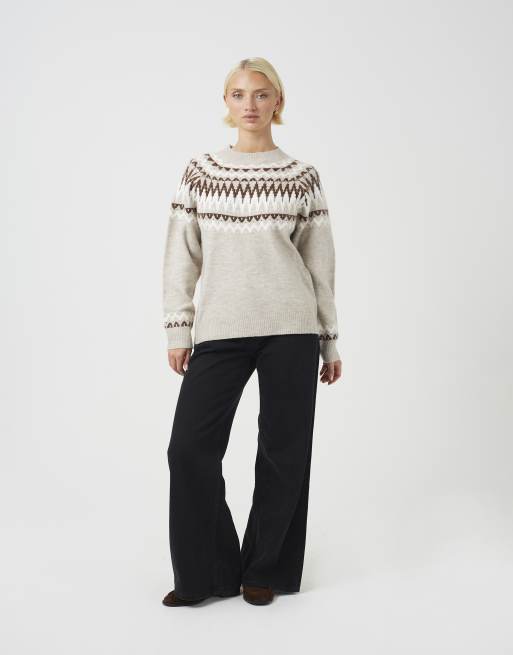 Brave Soul – Pullover in Creme mit Rundhalsausschnitt und Norwegermuster, 3 von 4