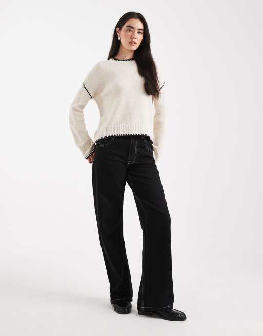 Brave Soul – Pullover in Hellbeige mit Rundhalsausschnitt und Kontrastnähten, 2 von 4