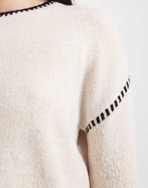 Brave Soul – Pullover in Hellbeige mit Rundhalsausschnitt und Kontrastnähten, 3 von 4