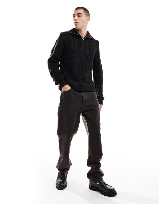 Brave Soul – Pullover in Schwarz mit Stehkragen und kurzem Reißverschluss, 4 von 4