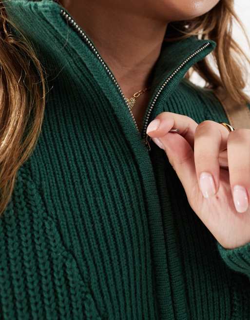 Brave Soul – Pullover in Tannengrün mit kurzem Reißverschluss, 4 von 4