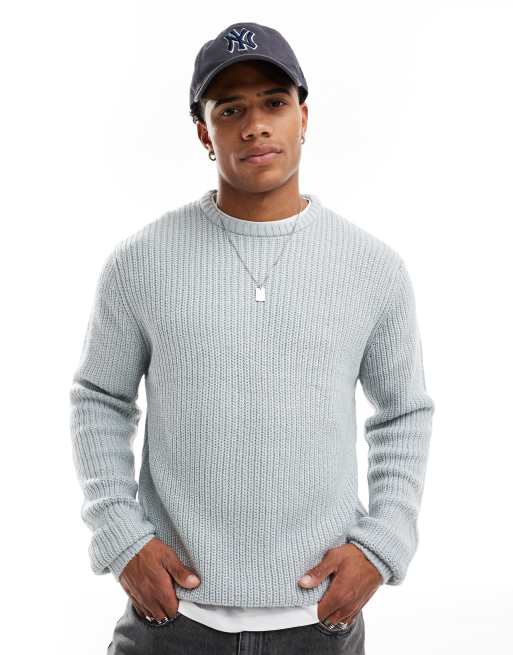 Brave Soul – Pullover mit breitem Vollpatent-Strickmuster in Hellgrau