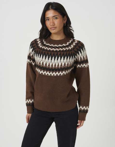 Brave Soul Pullover mit Rundhalsausschnitt und Fair-Isle-Muster in Braun - view 1