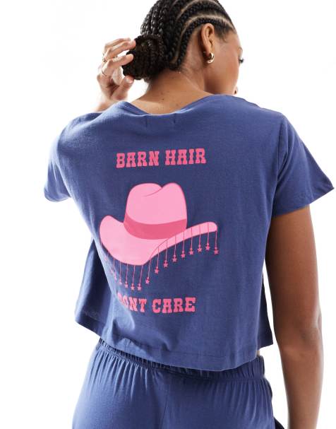Brave Soul – Pyjama-Set in Marineblau mit rosafarbenem Cowgirl-Print - view 1