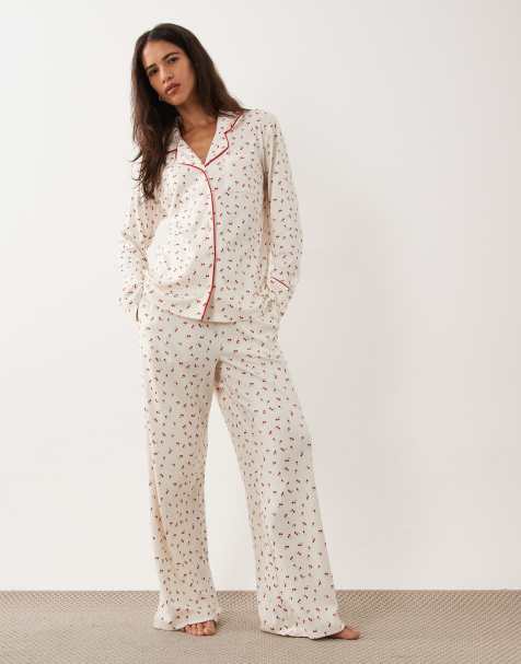 Brave Soul Pyjama-Set mit Hemd und Hose mit Knopfleiste und Cherry-Print - view 1