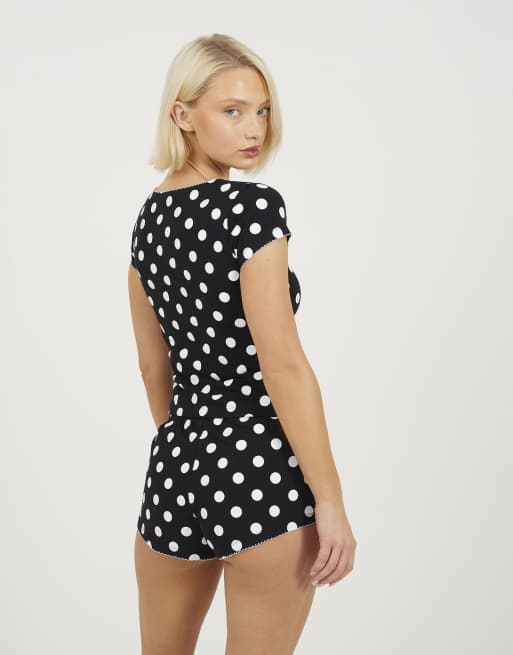 Brave Soul Pyjama-Set mit Schleifendetail, Cropped-Top und Shorts in Schwarz, 2 von 4